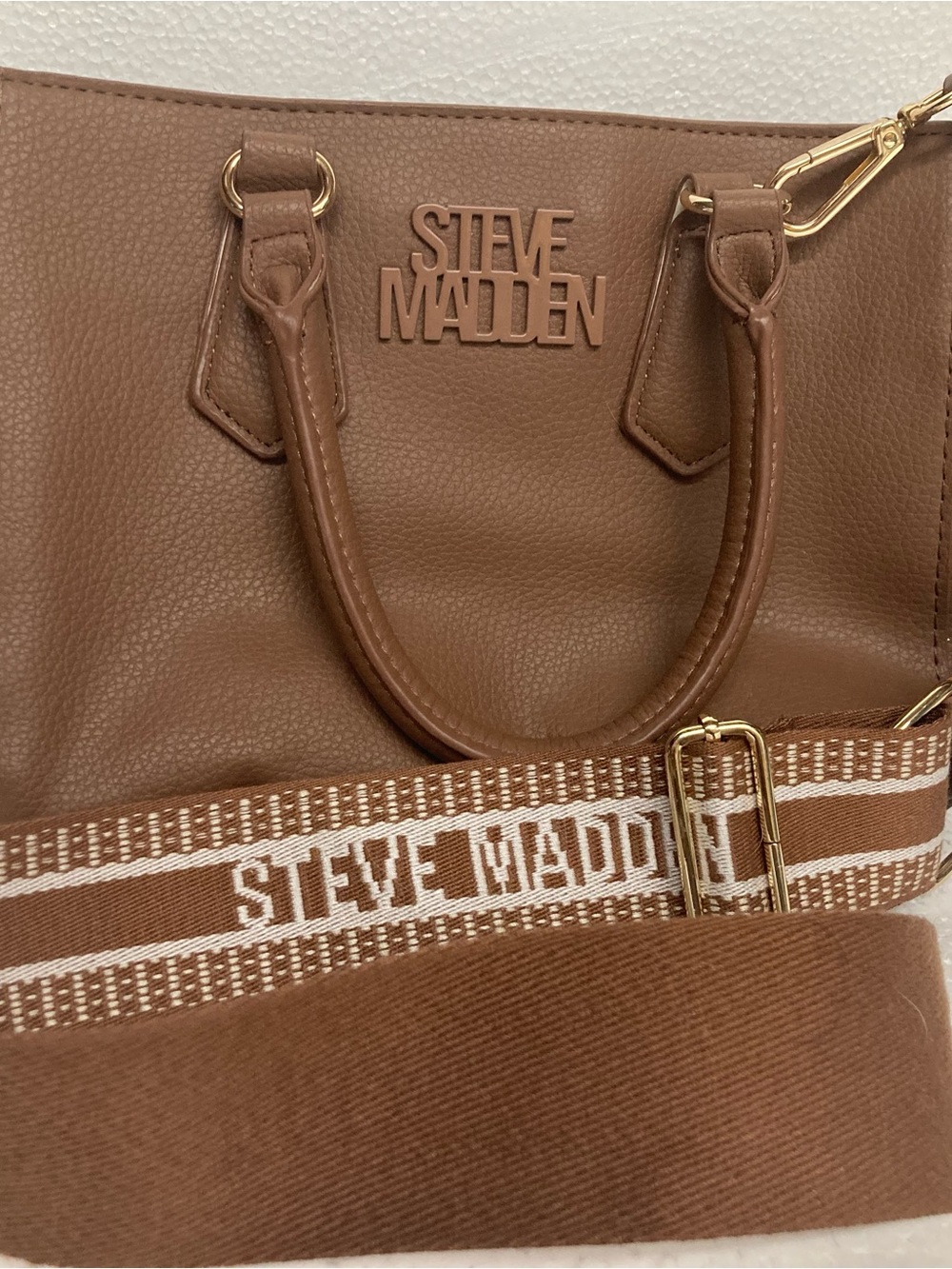 Steve Madden Tan Brown Pebbled Tote with Branded Strap